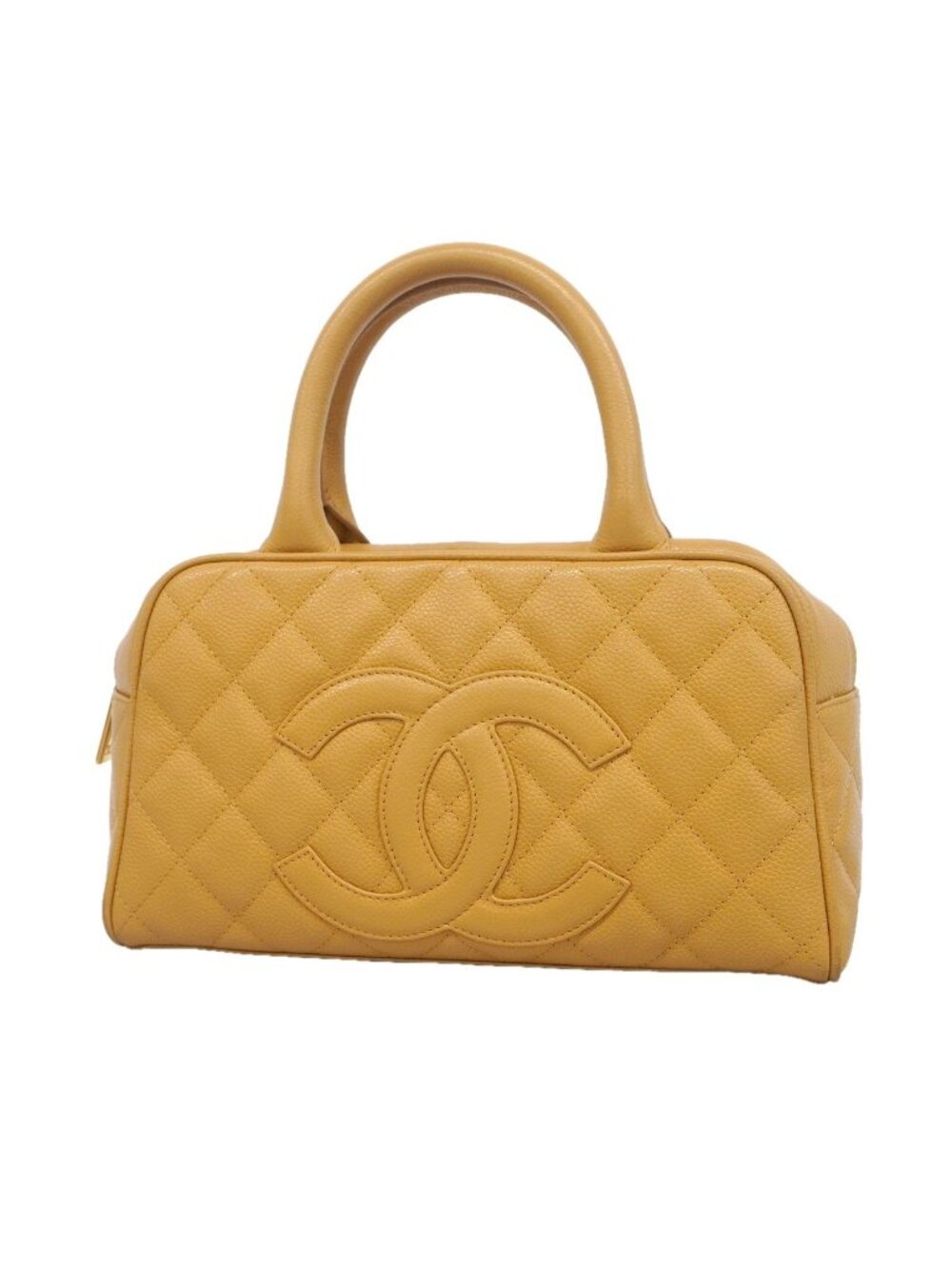 Chanel Handbag Quilted Caviar Leather Beige Gold